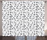 Ambesonne Exotic Curtains, Hawaiian Tropic Monstera Leaves with Hibiscus Umbrellas Cocktail Vacation Vibes, Living Room Bedroom Window Drapes 2 Panel Set, 108" X 90", Black and White