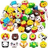Ospvcwk Pencil Top Erasers for Kids - 50 Pack Assorted Cute Fruit Animal Cap Erasers Bulk, Latex Free Pencil Eraser Tops for Party Favors, Kids Back to School Supplies, Classroom Rewards