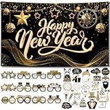 KatchOn, New Years Eve Party Supplies 2025 - Pack of 48 | No DIY, 72x44 Inch, Happy New Year Banner | Happy New Year Photo Booth Props Set and New Year Eyeglasses | Happy New Year Decorations 2025