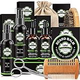 LOKDLAWEN Beard Kit for Men with Beard Wash, Beard Conditioner, Beard Oil, Beard Balm, Brush, Comb, Scissors, Storage Bag, Gifts for Men Dad Husband Boyfriend