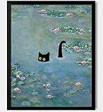 oulawote Cat Wall Art Monet Prints Vintage Canvas Wall Art Funny Cat in Water Lilies Posters for Room Bedroom Living Room Bathroom Wall Decor Aesthetic (Size: 8''x10''x1pcs)