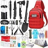 Emergency Survival Kit, 151 Pcs Survival Gear First Aid Kit, Outdoor Trauma Bag with Tactical Flashlight Knife Pliers Pen Blanket Bracelets Compass for Camping Earthquake or Adventures (Red)