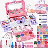 54 Pcs Kids Makeup Kit for Girls, Princess Real Washable Pretend Play Cosmetic Set Toys with Mirror, Non-Toxic & Safe, Birthday Gifts for 3 4 5 6 7 8 9 10+Years Old Girls Kids (Pink White)