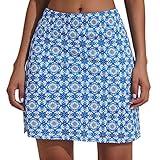 Ekouaer Women's Exercise Travel Hiking Outdoor Walking Skirts Flattering Skort Blue Floral