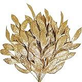 20 Pieces Gold Glittered Artificial Leaf Spray Picks 12" Tall for Christmas Winter Wedding Wreath Tree Swag Floral Arrangment Vase Bouquets Table Centerpieces Decoration