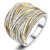 Mytys 2 Tone Intertwined Crossover Statement Ring Fashion Chunky Band Rings for Women Black Gold Silver Rose Gold Plated Wide Index Finger Rings Costume Jewelry (gold and silver size 10)