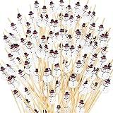 200 Pcs 4.7 Inches Snowman Christmas Skewers Disposable Christmas Appetizer Picks Bamboo Cocktail Picks Decorative Holiday Toothpicks for Appetizers Strawberry Sticks for Dipping Xmas Birthday Decor