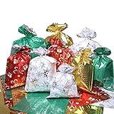 WesGen Christmas Gift Bags, 32Pcs Santa Wrapping Bag in 4 Sizes and 4 Designs with Ribbon Ties and Tags for Wrapping Holiday