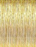 GOER 3.2 ft x 9.8 ft Metallic Tinsel Foil Fringe Curtains Party Photo Backdrop Party Streamers for Birthday,Graduation,New Year Eve Decorations Wedding Decor (1 Pack, Gold)