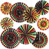 Outus 18 Pcs Black History Month Decorations Hanging Paper Fans Kwanzaa Kente Classroom Decor Juneteenth Background Wall Fans for Garland Ceilings African American National Holiday Celebration Party