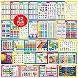 32 Set of 59 Educational Posters for Kids - 17x11, Multiplication Chart, ABC, World, USA Map, Periodic Table, Division, Homeschool Supplies - 17x11