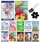 Seasonal Garden Flags Set of 10 12x18 inch Double Sided Yard Flags, Outside Small Garden Flag with Anti-Wind Clip and Stopper, Outdoor Holiday Lawn Decorative Decor