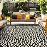 OPPODREAM Outdoor Rug 5x8 Ft, Waterproof Outdoor Plastic Straw Rug for Patio, Reversible Out Door Carpet for Camping, Deck, Rv, 5 x 8 Area Carpet for Balcony, Porch, Backyard, Black and Beige