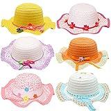 Qiodo 6 Pcs Girl Tea Party Garden Party Hats in Assorted Colors & Assorted Styles,Hats for Girls Dress up Princess Costume Birthday Party Supplies Easter Bonnets Beach Sun Hats, for Age 3-9