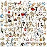 110PCS Bracelet Charms, Assorted Jewelry Making Charms, Gold Plated Enamel Charms Pendants for Necklace Bracelet Jewelry Making