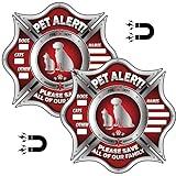 Pet Alert Magnets- FIRE Safety Alert and Rescue (2 Pack) - Save Your Pets encase of Emergency or Danger Pets in Home for Windows, Doors Sign (2PK Magnets, Silver - Fireman Symbol)