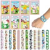 Haooryx Valentine's Exchange Gifts Bulk - 28 Pack Valentine's Day Farm Animal Slap Bracelets Inspired Greeting Cards Student Prize Activity Farmland Classroom School Kids' Multi-Item Party Favor Packs