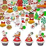 Morofme 300pcs Edible Christmas Cake Cupcake Decoration, Edible Christmas Cake Cupcake Toppers Christmas Wafer Paper, Edible Santa Clause Xmas Tree Snowman Holiday Cake Decor for Christmas Theme Party