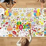 PADTIC New Year Giant Coloring Poster,35x72 inches Happy New Year Giant Paper Coloring Tablecloth,DIY Art Crafts Coloring Tablecover,Versatile Coloring sheet for Boys Girls New Year Eve Party Supplies