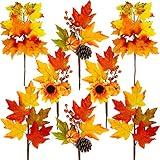 Winlyn 8 Pcs Assorted Artificial Maple Leaf Branches Faux Fall Picks and Sprays with Pumpkins Sunflower Heads Pine Cones Berries for Farmhouse Fall Thanksgiving Floral Arrangement Centerpiece Wreath