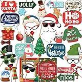 Christmas Photo Booth Props - 41-pc Photobooth Kit with 8 x 10-Inch Sign, 60 Adhesive Pads, 45 Sticks - Christmas Photobooth Props - Holiday Photobooth Prop