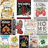 Pating Seasonal Garden Flags Set of 12 Double Sided 12 x 18 Inch Yard Flags, Small Garden Flags for Outside, Fall Winter Halloween Christmas Outdoor Flags, Holiday Garden Flags for All Seasons