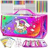 weirtoya 70 PCS Washable Scented Markers Set with Glitter Pencil Case, Unicorn Art Supplies for Kids 4-6-8, Arts and Crafts Coloring Set Kids Drawing Kits for 4-8 Years Old Girls Birthday Gifts