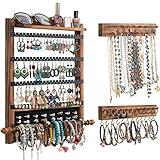 QILICHZ 3Pcs Jewelry Organizers and Storage,Wood Hanging Jewelry Organizer,Rustic Wall Jewellery Organizer,Wall Mounted Earring Holder Organizers for Storage Display Gift (Brown+Black)