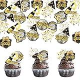 42Pcs Edible Happy New Year Cupcake Toppers Wafer Paper 2025 New Years Eve Party Decorations Picks for 2025 New Years Eve Party Supplies