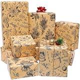 BOLIANNE Brown Christmas Wrapping Paper for Men Women Kids - Rustic Xmas Gift Wrap Paper for Holiday New Year Party - Vintage Design, 6 Large Sheets, 27 x 37 Inch, High Gloss