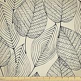 Ambesonne Beige Fabric by The Yard, Autumn Geometric Leaf Pattern Ornamental Foliage Design Abstract Line Arrangement, Decorative Fabric for Upholstery and Home Accents, 2 Yards, Beige Black