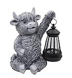 Philodwell Solar Highland Cow Statue for Garden Decor: Outdoor Cattle Sculpture with Lantern Clearance for Yard Balcony Lawn Patio Ornaments - Gifts for Mom Women Grandma(Grey)