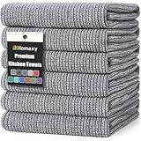 Homaxy Premium Kitchen Towels(18”x 28”, 6 Pack), Large Cotton Kitchen Hand Towels, Flat and Terry Dish Towels, 380 GSM Highly Absorbent Tea Towel Set with Hanging Loop, Grey