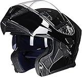 ILM Motorcycle Modular Full Face Helmet Flip up Dual Visor Motorbike Moped Street Bike Racing for Adult,Men and Women DOT Model 906(Gloss Black,Small)