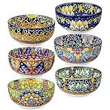 vancasso Cereal Bowls Set of 6, Bohemian Ceramic Soup Bowls, 28 oz Colorful Bowls Set for Kitchen, Dishwasher & Microwave Safe for Salad, Pasta, Rice, Oatmeal, Fruit