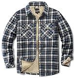 Puwasa Men's Flannel Jackets Side Pockets Fleece Lined Plaid Shirt Lightweight Cotton Button Up Winter Jacket for men Blue Medium