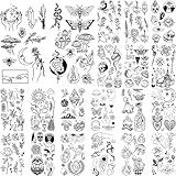 GLARYYEARS 150+ Pattern Black Tiny Temporary Tattoo, Hands Face Halloween Tattoo Sticker for Men Women, Flower Space Moon Snake Designs Body Art on Arm Neck Shoulder Clavicle Waterproof