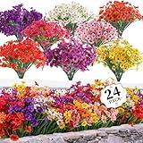 24 Bundles Artificial Flowers for Outdoors/Indoors, Fake Flowers Plants for Indoor Outside Garden Porch Window Box Home Wedding Farmhouse(8 Color)