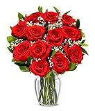 From You Flowers - One Dozen Long Stemmed Red Roses with Glass Vase (Fresh Flower Bouquets) Birthday, Anniversary, Get Well, Congratulations, Thank You, All Occasions