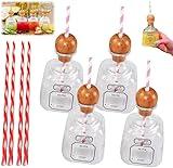 Patron Reusable Cups with Straw,Patron Bottles Empty for Drinks, Acrylic Liquor Bottle Clear Cup Hole Mini Empty Tequila Drinks Plastic Bottles for Champagne Wine Alcohol Party Favors Wedding(4PCS)