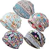 5 Pieces Women's Slouchy Beanie Hat Stretch Turban Hats Cancer Headwear Caps Baggy Skull Sleep Scarf (Floral Style)