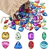 Hicarer 100 Pieces Toy Gems Pirate Treasure Jewels Fake Acrylic Gems Multicolor Bling Diamonds Plastic Gemstones with a Drawstring Bag for Party Table Decorations Pirate Party Favors