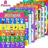 8 Educational Preschool Posters for Toddler and Kid Learning with 60 Glue Point Dot for Nursery Preschool Homeschool Kindergarten Classroom - Teach Numbers Alphabet Colors Months and More 16 x 11 Inch