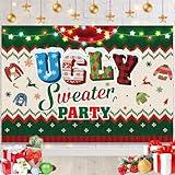 AIBIIN 7x5ft Christmas Ugly Sweater Party Backdrop Red Green Winter Xmas Party Decorations Snowflake Gold Glitter Confetti Xmas Patterns Winter Elfed Photography Background Kid Portrait Photo Booth