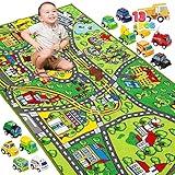 JOYIN Carpet Playmat w/ 12 Cars Pull-Back Vehicle Set for Kids Age 3+, Jumbo Play Room Rug, City Pretend Play