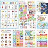 BEAWART 18 Laminated Educational Posters For Toddlers, Preschool Posters for Classroom, Kindergarten Wall Decor, PreK Learning Materials Alphabet Number Chart