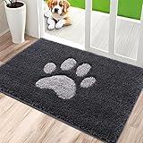 Door Mat Indoor, Dog Mats for Muddy Paws Super Absorbent, Low-Profile Entryway Rug with Non-Slip Backing, Washable Dirty Trapper Inside Entrance Doormat for Shoes, 32" x 48", Dark Gray