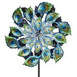 Bits and Pieces - Solar Peacock Wind Spinner - Decorative Solar Powered Kinetic Wind Mill: Glass Ball Emits Color-Changing Light - Unique Outdoor Lawn and Garden DÃcor, Lawn Ornament