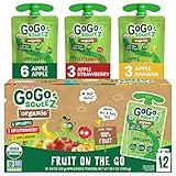 GoGo squeeZ Organic Fruit on the Go Variety Pack, Apple/Banana/Strawberry, 3.2 oz. (12 Pouches) - Made from Organic Apples, Bananas & Strawberries - Gluten Free Snacks - Nut & Dairy Free - Vegan Snack