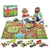 Oriate Farm Tractor Toys Vehicle with Farm Animals & Activity Play Mat, 38Pcs Educational Realistic Kid's DIY Farm Diecast Set, Kids Tractors Trailer Sprayer Cow Animal Toy Birthday Gift